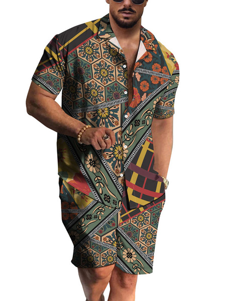 chemise hawaïenne pour homme homme 2 pièces imprimé manches courtes col rabattu bleu