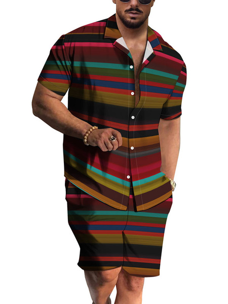 chemise hawaïenne pour homme homme 2 pièces imprimé manches courtes col rabattu rouge