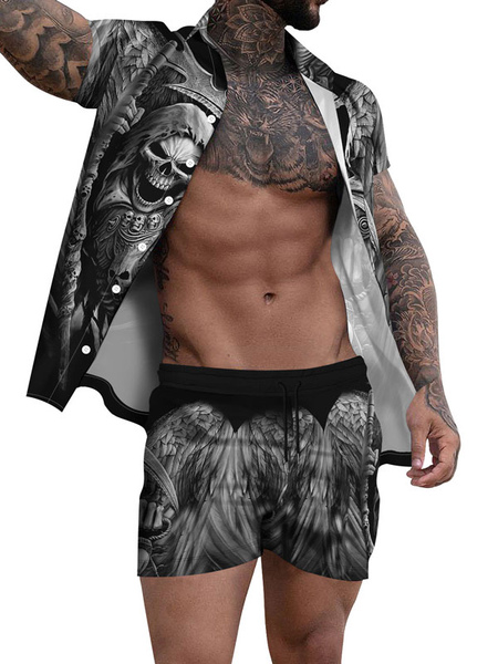 chemise hawaïenne pour homme homme 2 pièces imprimé manches courtes col rabattu gris