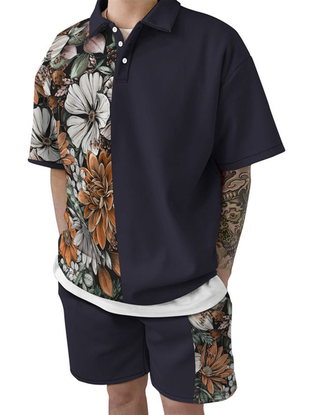 chemise hawaïenne pour homme homme 2 pièces imprimé manches courtes col rabattu orange