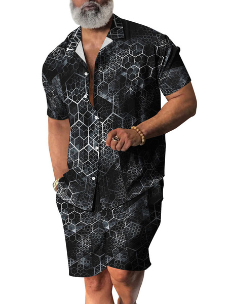 chemise hawaïenne pour homme homme 2 pièces imprimé manches courtes col rabattu jaune