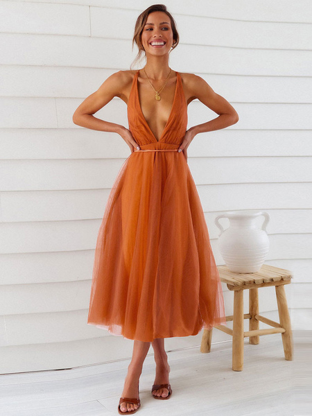 V-Neck Maxi Dress Sleeveless Polyester Floor Length Dress