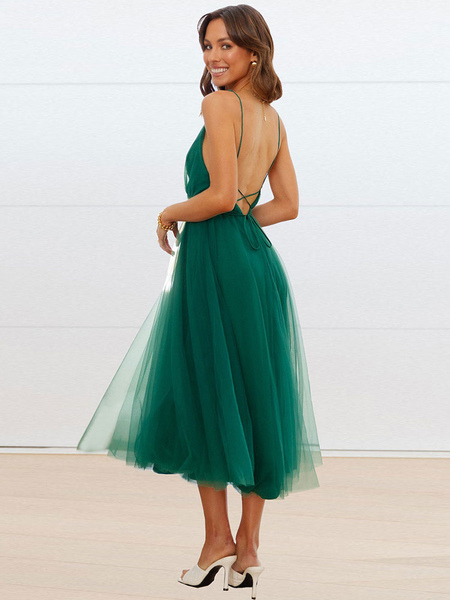 V-Neck Maxi Dress Sleeveless Polyester Floor Length Dress