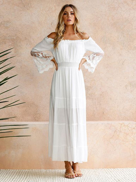 Long Sleeves Maxi Dress Polyester Floor Length Dress