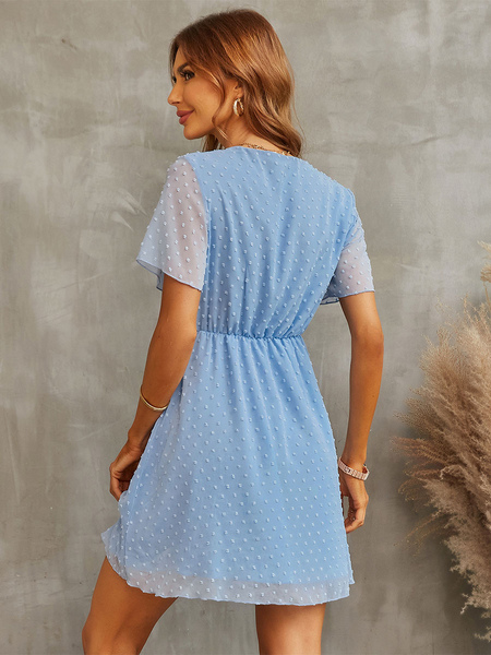 Summer Dress Light Sky Blue V-Neck Polyester Beach Dress