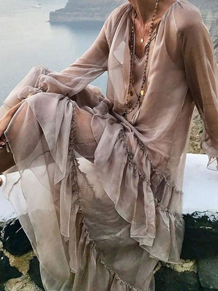 Boho Dress V-Neck Long Sleeves Beach Dress