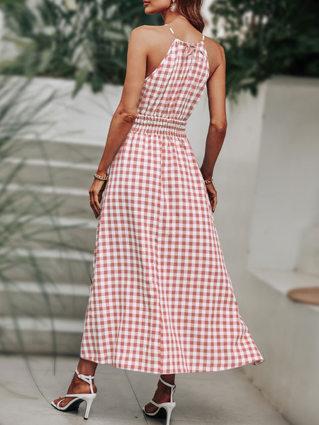 Maxi Dress Square Neck Sleeveless Polyester Printed Long Dress