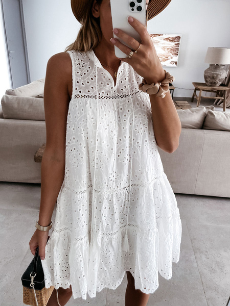 Summer Dress White Polyester Beach Dress