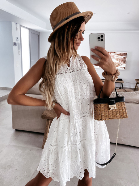 Summer Dress White Polyester Beach Dress