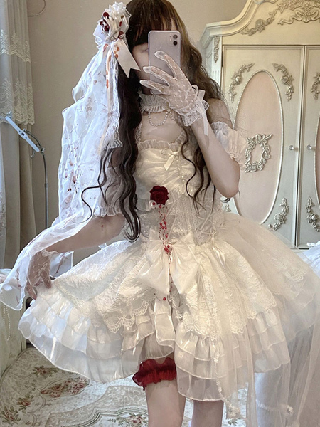 Image of Abiti Gothic Lolita Rose Bows Elastico regolabile bianco