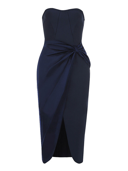 Party Dresses Blue Strapless Pleated Sleeveless Asymmetrical Semi Formal Dress