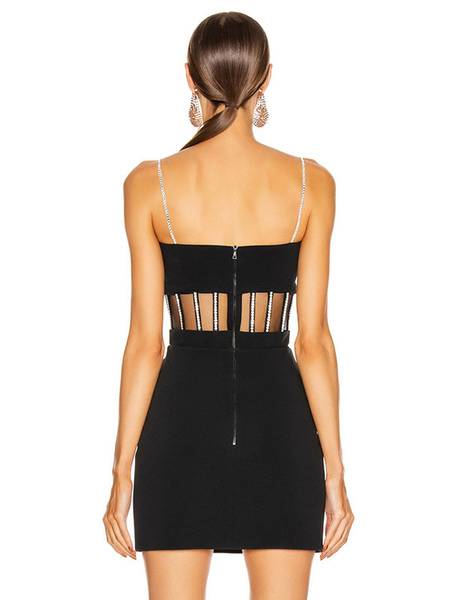 Party Dresses Black Straps Neck Zipper Sleeveless Backless Semi Formal Dress
