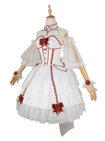 Lolita Dresses Tea Party Style Lolita Skirt Chains Sleeveless Polyester Lolita Wedding Dress Bow White