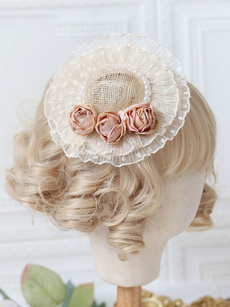 bonnet sweet lolita rose fuchsia perles fleurs accessoire polyester lolita accessoires