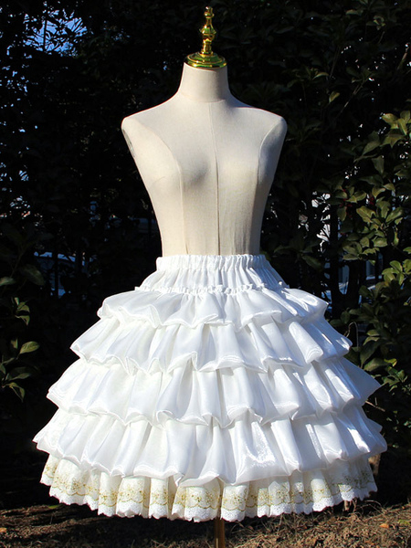 Image of ROCOCO Style Lolita Sottogonne Poliestere Ruffles Gothic Lolita Petticoat Gonna Lolita in pizzo bianco da donna