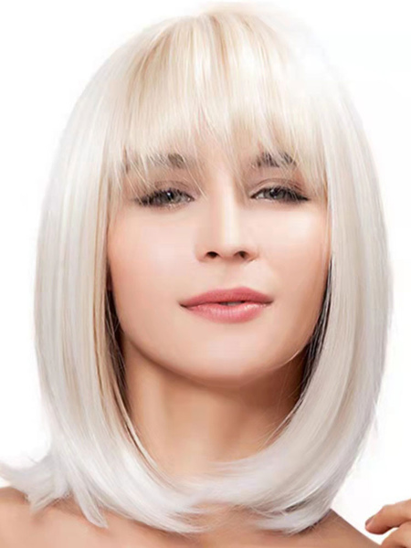Image of Parrucche sintetiche medie Parrucca da donna in fibra resistente al calore Silver Bobs