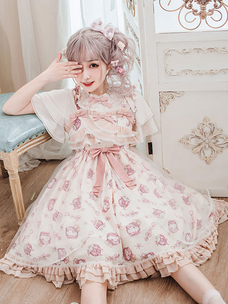 robe sweet lolita robe pull sans manches en polyester à volants