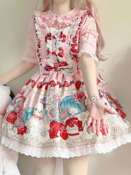 Image of Camicette gotiche Lolita Camicia bianca a maniche corte con fiocchi in pizzo Lolita Top Lolita Shirt