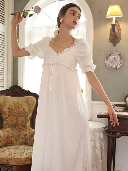 robe de brigerton robe régence blanc rétro costumes femme marie antoinette costume polyester robe droite vintage vêtements