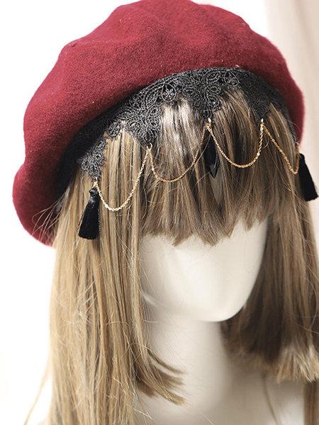 chapeau lolita gothique accessoire chaînes dentelle bordeaux accessoires lolita