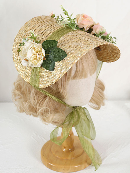 Image of Cappello Lolita stile ROCOCO Accessorio per fiori marrone chiaro Accessori Lolita