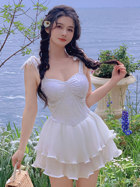 Image of Sweet Lolita Outfits Tuta bianca senza maniche con volant