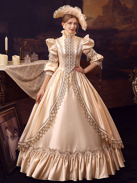 costumes rétro champagne robe en polyester robe de bal de soirée pour femmes de style européen marie antoinette