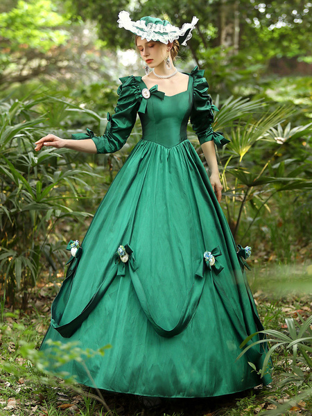 Image of Costumi retrò verdi Abito in poliestere Costume da donna in stile europeo Maria Antonietta Costume del XVIII secolo