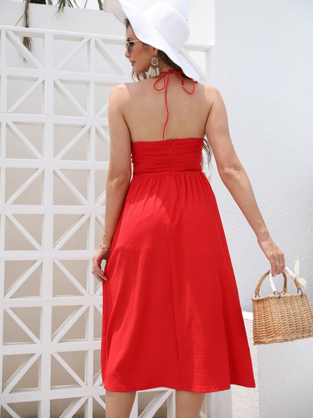 Summer Dress Summer Dresses Red Lace Up Polyester Beach Dress