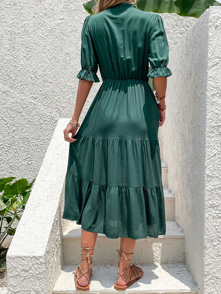 Viscose Classic Half Sleeves Midi Dress