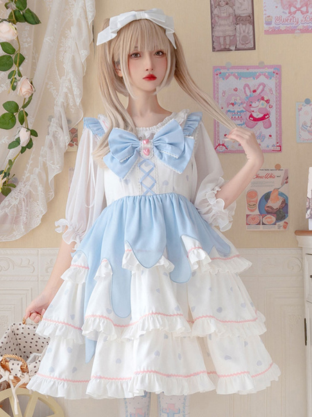robe mignonne lolita robe pull sans manches bleu ciel en polyester