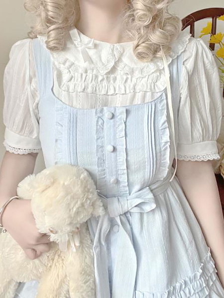Image of Sweet Lolita Bluse Lolita Top Bianco Maniche corte Ruffles Lolita Shirt