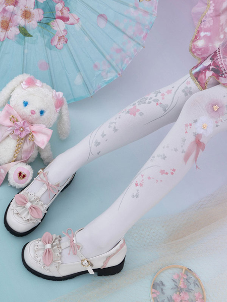 Image of Calza Lolita in stile cinese Accessorio per fiori bianchi Accessori per lolita in pizzo di poliestere