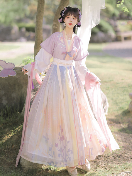 Image of Abito Lolita in stile cinese con fiocchi a maniche lunghe in poliestere Lolita in stile cinese con stampa floreale in stile cinese