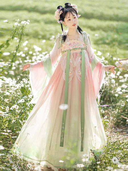 Image of Abito Lolita in stile cinese Maniche lunghe ricamate in poliestere Motivo a farfalla in stile cinese Lolita rosa in stile cinese