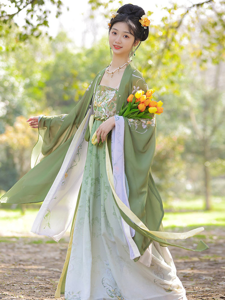 hanfu style chinois robe brodée manches longues polyester style chinois vert style chinois lolita