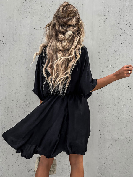 Mini Dresses Black Half Sleeves Polyester Short Dress