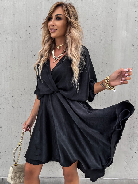 Mini Dresses Black Half Sleeves Polyester Short Dress