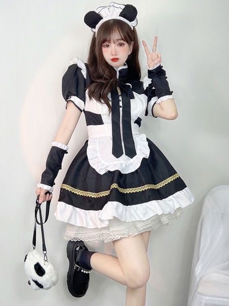 robe mignonne lolita op panda robe à volants en polyester à manches courtes