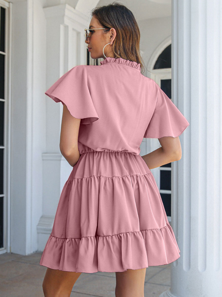 Summer Dress V-Neck Pink Short Beach Dress
