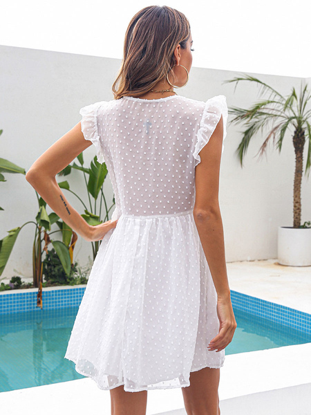 Shift Dresses White V-Neck Polyester Modern Woman’s Tube Dress