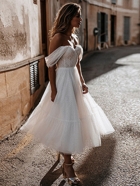 Party Dress for Women Off-the-shoulder White A-line Midi Dress