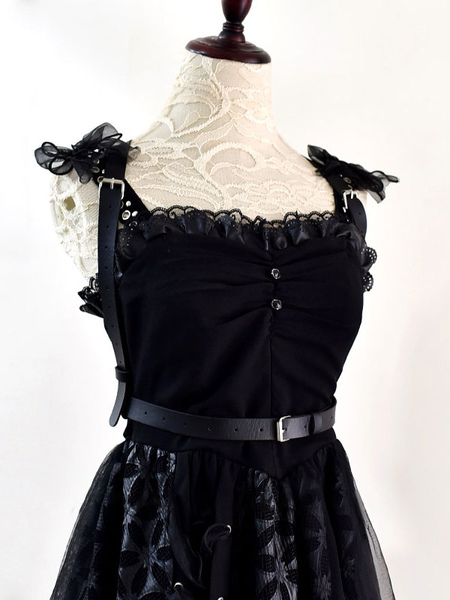 accessoires steampunk lolita détails en métal noir écharpe cuir pu