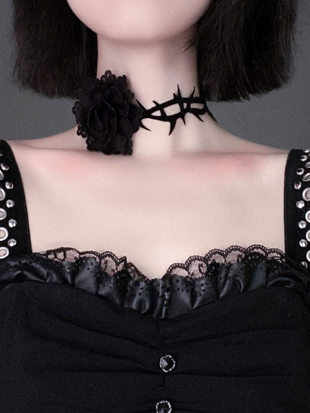 Image of Accessori Gothic Lolita Girocollo in poliestere con fiori neri Varie