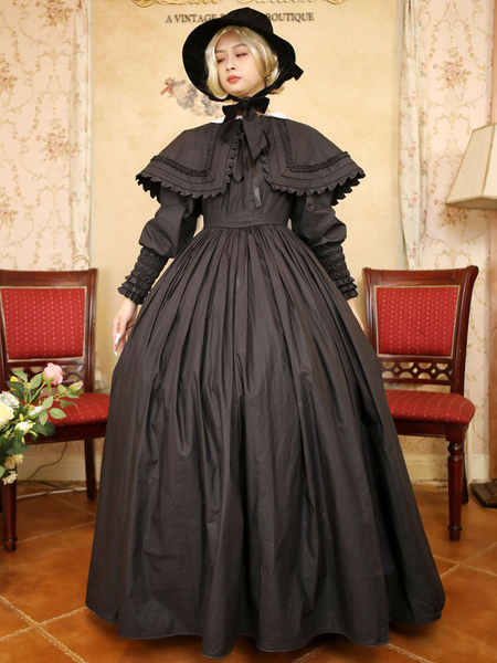 noir rétro costumes dentelle polyester robe femmes marie antoinette costume rétro robe de bal