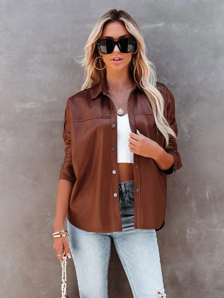 Women’s Leather Jacket PU Shacket Spring Outerwear 2023