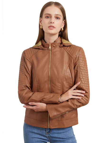 Moto Jacket For Women PU Leather Hooded Spring Outerwear 2023
