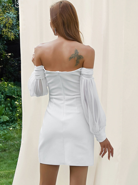 Party Dresses White Bateau Neck Long Sleeves Semi Formal Dress