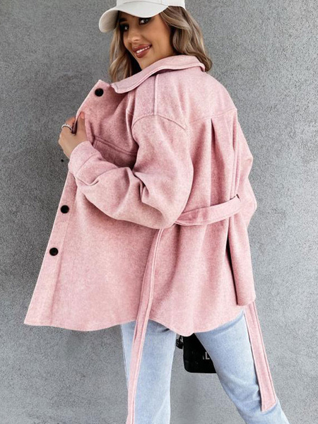 Light Gray Jacket Turndown Collar Solid Color Belt Casual Streetwear Oversized Relaxed Fit Spring Fall Outerwear For Women