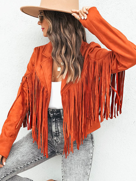 Suede Jacket Black Turndown Collar Fringe Lapel High Waist Solid Color Oversized Relaxed Fit Spring Fall Street Outerwear For Women